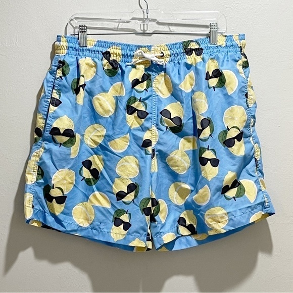 TRUNKS SURF & SWIM Men’s Blue Novelty Lemon Print Mesh Lined Swim Trunks Size XL - Picture 1 of 6